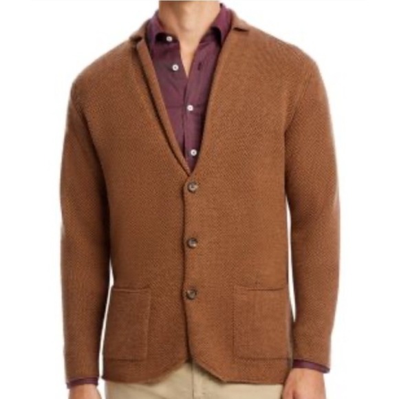 Peter Millar Men's 100% Merino Wool Brown Medium Cardigan Button Up.A11